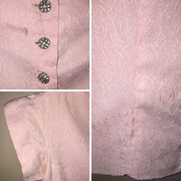Vtg 50s handcrafted fitted pink textured top with rhinestone buttons size XXS - Picture 3 of 8